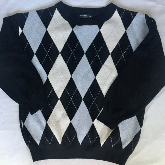 Shein Curve Navy Argyle Diamond Design Sweater Jumper Size 0XL - Picture 3 of 8